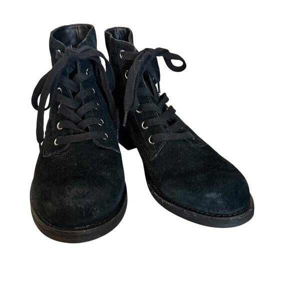 Sam Edelman Bleecker Black Suede Leather Ankle Booties Womens Sz. 7.5 Lace Up LN - Picture 6 of 16